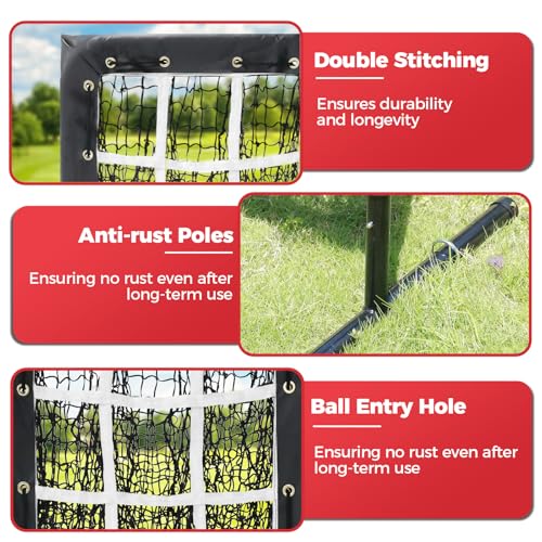 Pitching Net, 9 Hole Baseball Softball Net with Strike Zone, Adjustable Pitcher Training Equipment with Throwing Target