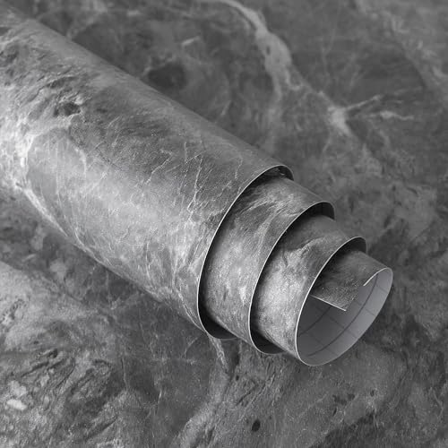 Extra Wide Countertop Contact Paper Marble Peel and Stick Wallpaper Grey Thicken Matte 31.5x354inch Gray Kitchen Peel and Stick Countertops Bathroom Self-adhesive Waterproof Marble Vinyl Wrap