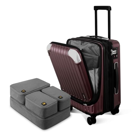 LEVEL8 Grace Carry on Luggage Airline Approved, 20 Inch Expandable Hardside Suitcases with wheels, Abs+Pc Harshell Spinner Luggages with Tsa Lock, Red