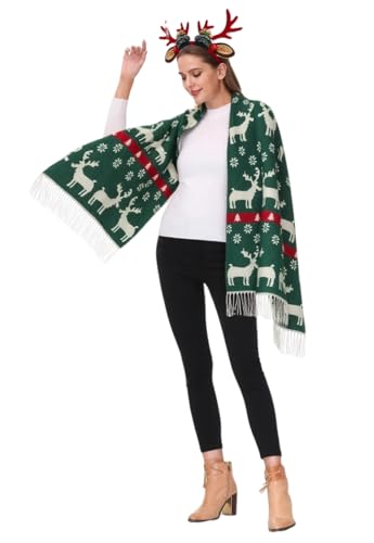 Unisex Christmas Scarves for Women Men Boys Girls Christmas Gifts Winter Scarf with Reindeer and Snowflake Shawl Wrap Xmas