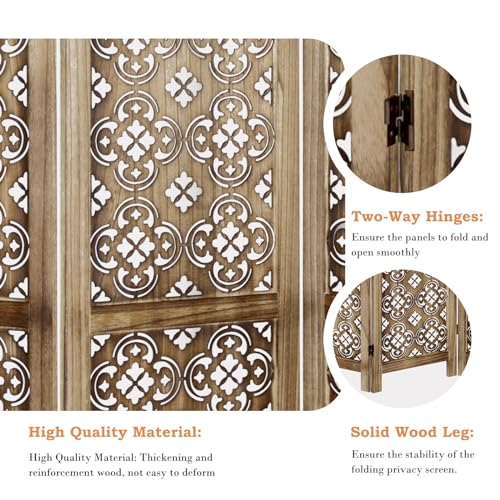 ECOMEX Carved Room Dividers,6 Panel Room Divider with Hand Carved Vintage Style Room Dividers and Folding Privacy Screens,Retro Flower Pattern, Grey