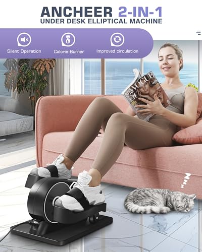 ANCHEER Under Desk Elliptical Machine, Resistance/Speed Dual Mode Ellipse Leg Exerciser While Sitting for Seniors Exercise Bike Pedal Exerciser While Sitting with Massage Pedal/Remote Control