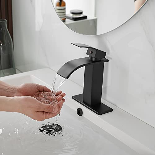 BWE Vessel Sink Faucet Modern Waterfall Chrome Single Hole Bathroom Faucet Single Handle with Pop up Drain Without Overflow Assembly Vanity Basin Bath Sink Faucets Mixer Tap