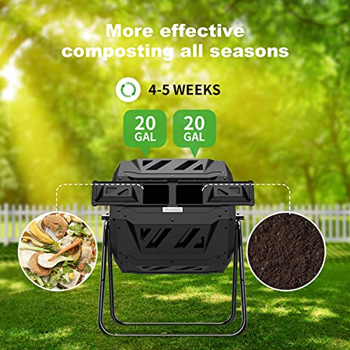 Compost Tumbler Bin Composter Dual Chamber 43 Gallon (Bundled with Pearson's Gardening Gloves)