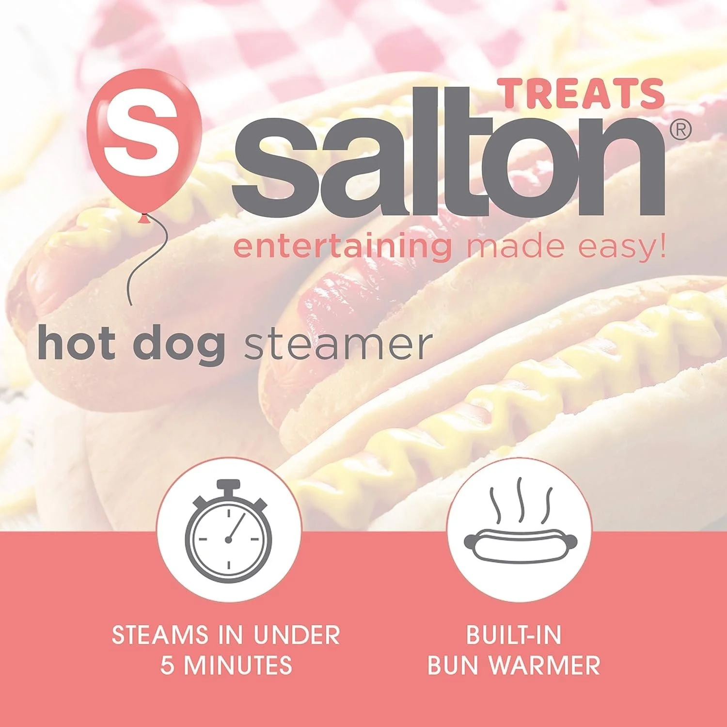Salton HD1905 Hot Dog Food Steamer, Transparent, Red