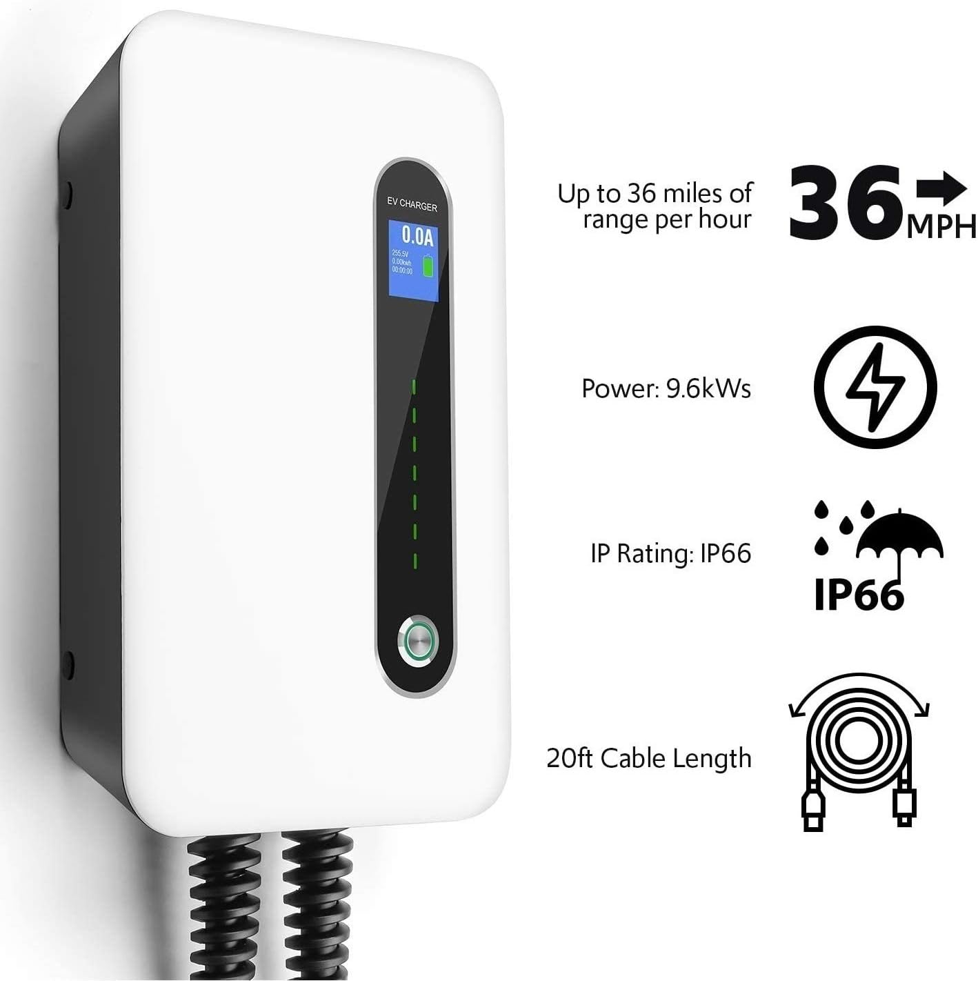 Lectron 240V 40 Amp Level 2 Electric Vehicle (EV) Charging Station with 20ft/6m J1772 Cable & NEMA 6-50 Plug - EVSE 9.6kW Compatible with All SAE J1772 Electric Vehicles