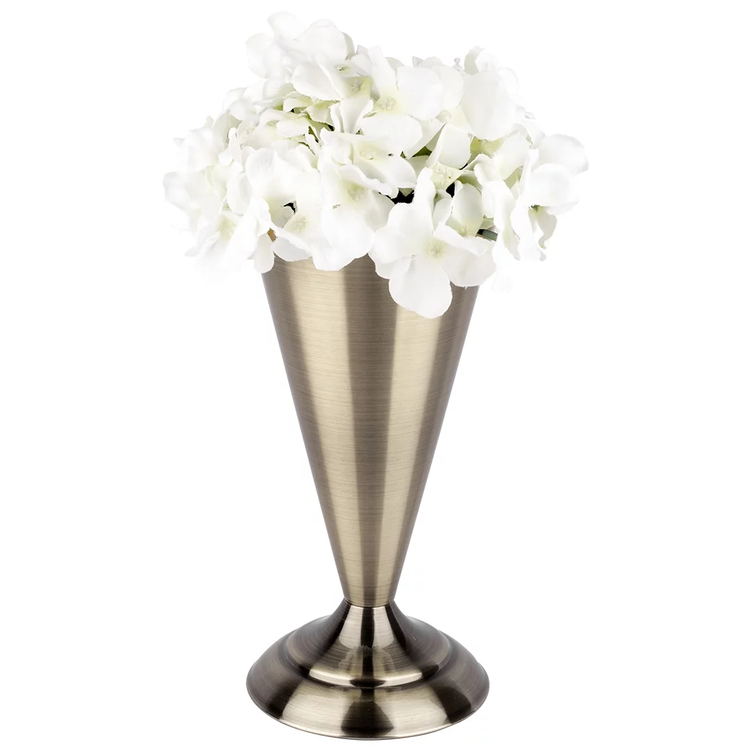 Koyal Wholesale Antique Brass Metal Trumpet Vases|Elegant Flower Vases For Centerpieces | Home Decoration, Bulk Set of 6