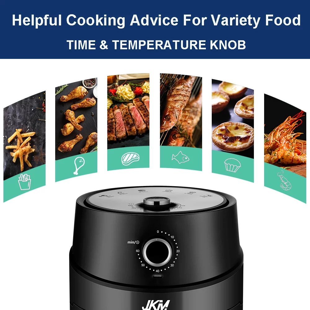 JKM Air Fryer 3.7 Quart, mechanical Air Fryer Oven, Adjustable Timer & Temp, No Oily Smoke Frying Cooking, Auto Shut Off, 1500W, Black