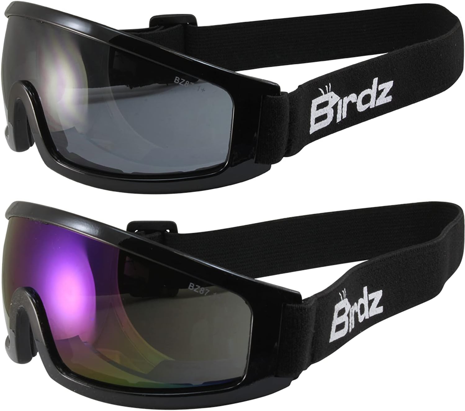Birdz 2 Pairs Robin Sport Skydiving Snowboarding Motorcycle Riding Safety Goggles Blue Mirror & Smoke Lenses