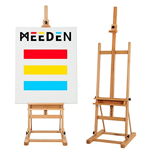 MEEDEN Large Studio H-Frame Easel - Beech Wood Artist Easel Adjustable Movable Tilting Easel, Floor Painting Easel Stand, Holds Canvas Art up to 48
