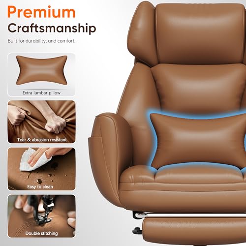 GABRYLLY Ergonomic Chair with Footrest – Wide Cross Legged Chair with Reversible Armrests, 120°Tilt, Heavy-Duty Base, Big and Tall Executive Chair Plus, Brown, GY82766