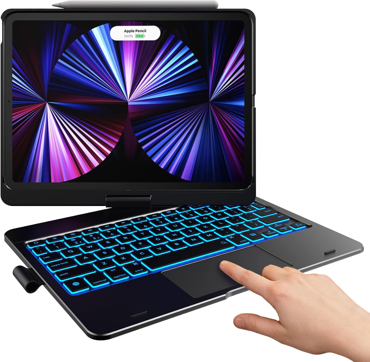 Typecase Touch iPad Air 5th Generation Case with Keyboard (10.9, 2022), Multi-Touch Trackpad, 10 Color Backlight, 360° Rotatable, Thin & Light for iPad Air 5, 4th Gen, Pro 11, Pencil (Black)