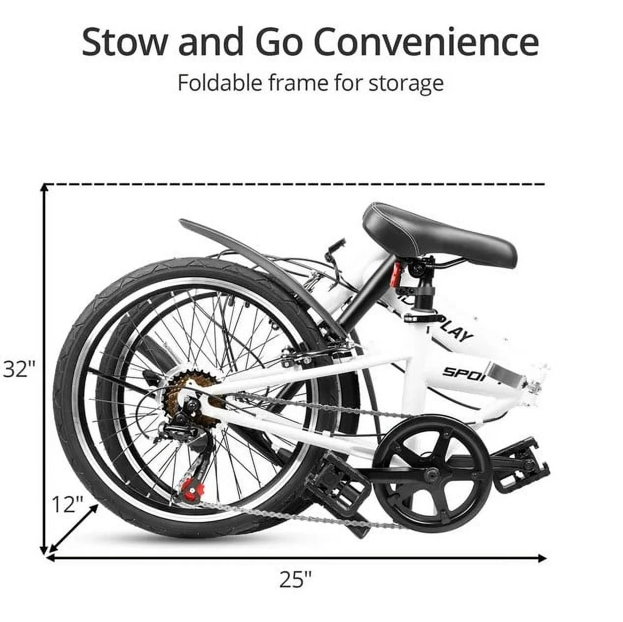 Open Box iDeaPlay P12 6-Speed 20 Inch Wheels Mountain Folding Bicycle - White