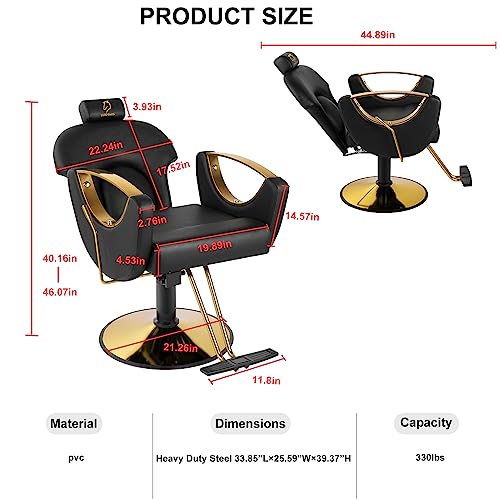 Reclining Barber Chair Salon Chair Height Adjustable Hydraulic Chair Barber Chairs Salon Hydraulic Recliner Chair Hydraulic Pump Profession Shampoo Chair Beauty Salon - Pink