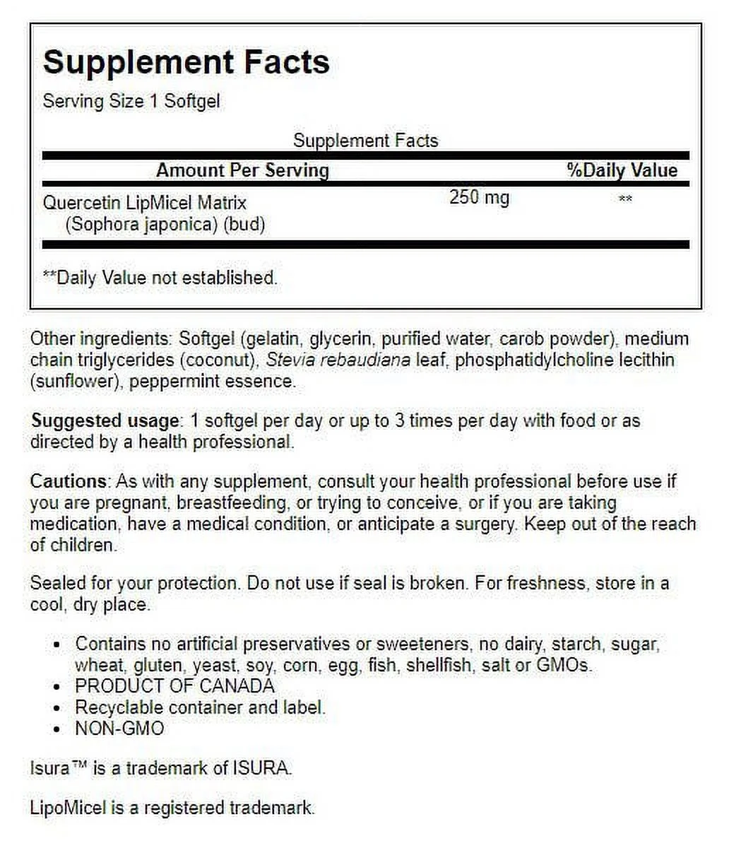 Natural Factors, Quercetin LipoMicel Matrix 250 mg, 60 Softgels