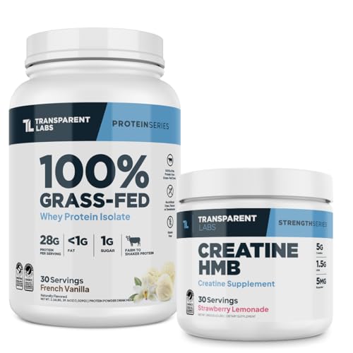 Transparent Labs Grass-Fed Whey Protein Isolate (30 Servings, Milk Chocolate) & Creatine HMB (30 Servings, Strawberry Lemonade)