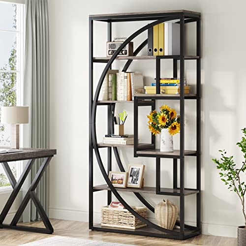 Tribesigns Bookshelf, Industrial 5-Tier Etagere Bookcase, 70.8 inch Tall Bookshelf with 8 Open Storage Shelf, Book Shelf Display Tack Shelving Unit for Home Office Living Room, Rustic Brown