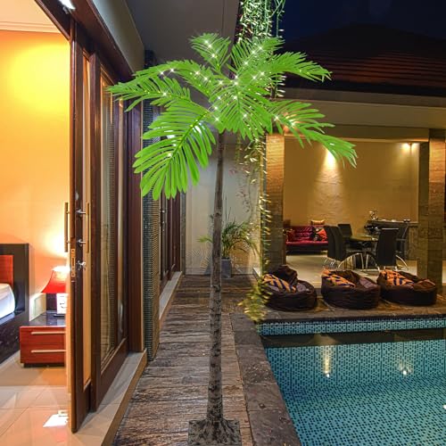 Lighted 6FT Artificial Lighted Palm Tree Coconut Tree, 120 LED Lights, Decoration for Home, Party, Christmas, Nativity, Outside Patio (Green)