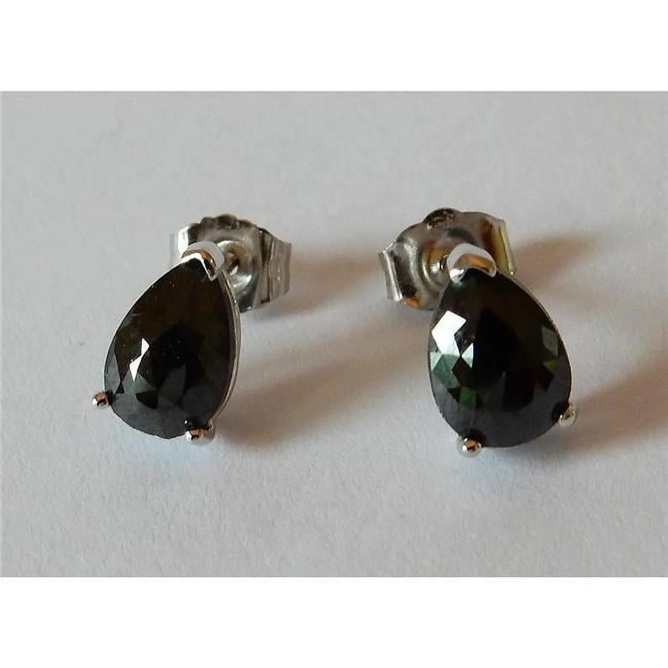 Harry Chad Enterprises 55287 2 CT Pear Black Diamonds 14K White Gold Finish Stud Earrings