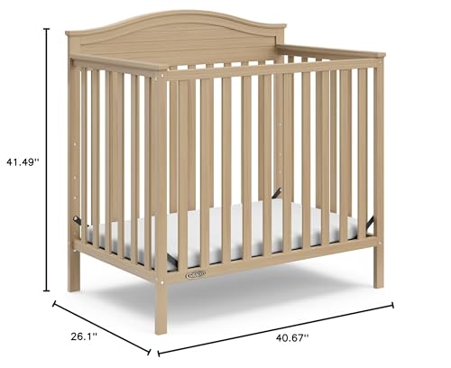 Graco Stella 4-in-1 Convertible Mini Crib with Bonus Mattress (Driftwood) – Includes Bonus 2.50 Inch Thick Mattress with Water-Resistant Cover, Converts to Twin Bed with Headboard and Footboard