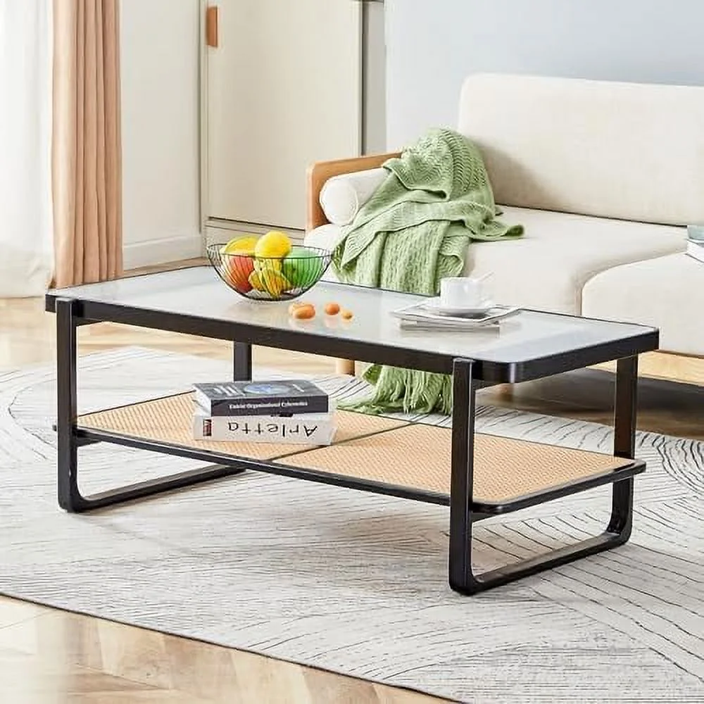 TJUNBOLIFE Square Rustic Coffee Table  Modern Farmhouse Wood Simple Coffee Table with Metal Legs  Center Table for Living Room