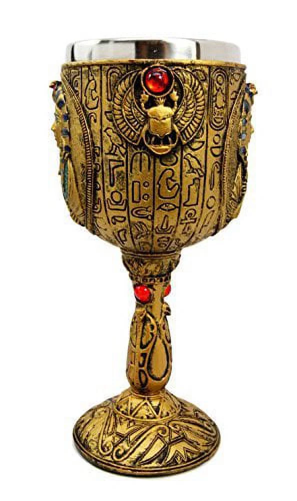 Ebros Ancient Egyptian Wine Goblet In Golden Hieroglyphic Design With Gods Of Egypt Face 6oz 7