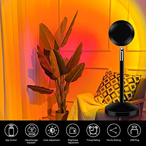 Sunset Lamp Projection, 6W UFO Sunset Light with Alexa Voice Control, APP &Timer, 16 Colors RGB Changing Night Light for Home Room Décor
