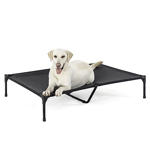 Elevated Dog Bed for Large Dogs, Raised Dog Cot Fits Up to 120 LBs, Heavy Duty Pet Cots with Durable Supportive Teslin Recyclable Washable Mesh, Indoor & Outdoor Pet Bed, Black