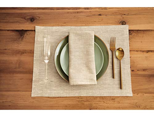 Solino Home Linen Cloth Placemats Set of 4-100% Pure Linen Champagne Beige Placemats 14 x 19 Inch for Fall, Autumn, Thanksgiving, Christmas, Holiday - Athena