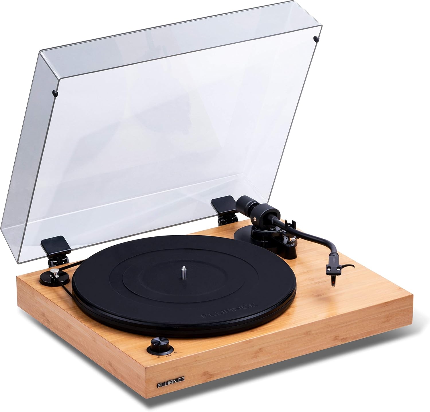 Fluance RT82 Reference High Fidelity Vinyl Turntable Record Player with Ortofon OM10 Cartridge, Speed Control Motor, Solid Wood Plinth, Vibration Isolation Feet - Bamboo