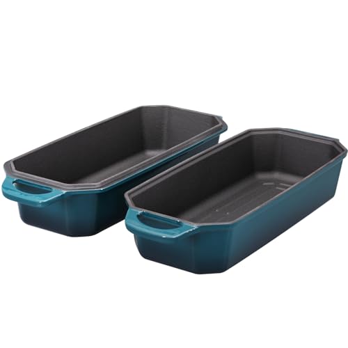 Bread Pan Cast Iron Loaf Pan with Lid Bread Loaf Pan 9x5 Inch Loaf Pan Enameled Cast Iron Sourdough Loaf Pan, DarkCyan