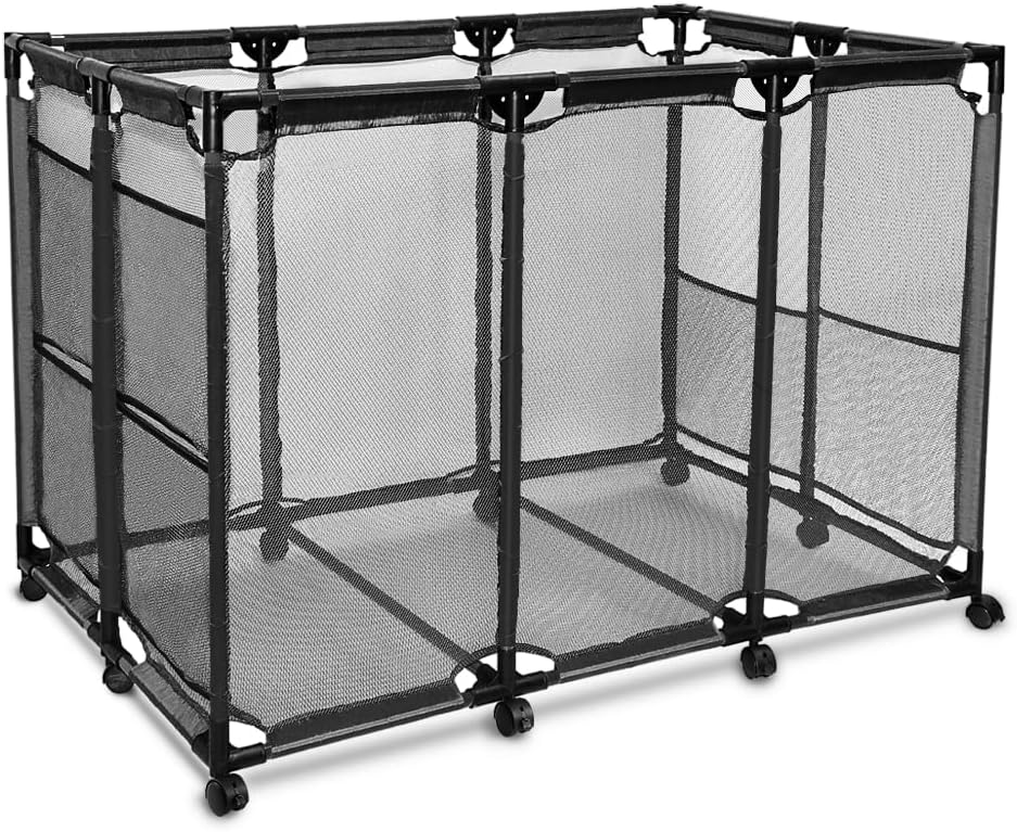 Cosaving Pool Storage Bins Rolling Pool Storage Cart Organizer with Nylon Mesh Large Capacity with Iron Tube, 37 L x 25 W x 36 H Blue Pack of 2