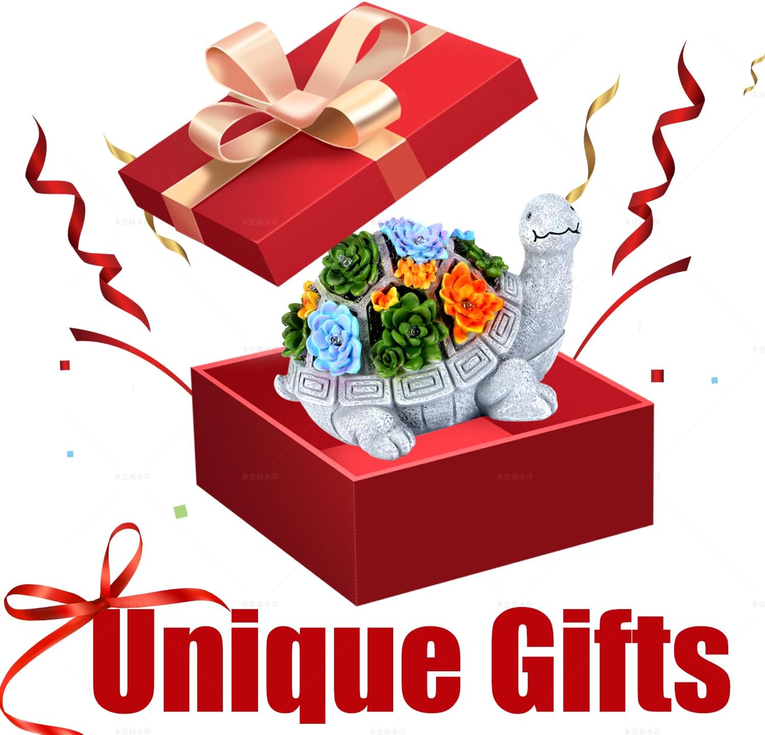 Solar Light Garden Outdoor Statues Turtle with Succulent and 7 LED Colour Lights - Lawn Decor Tortoise Statue for Patio, Balcony, Yard Ornament, Housewarming Gifts