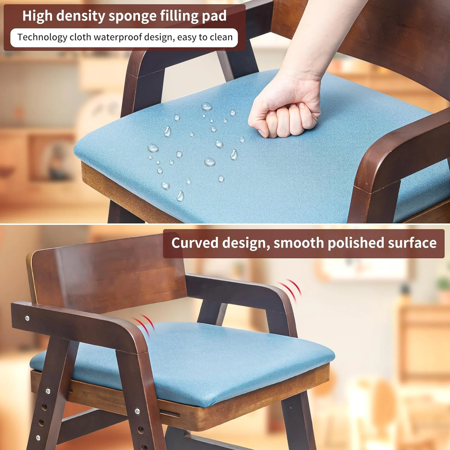 Wooden High Chair for Toddlers, Adjustable Toddler High Chair, 8 Levels Adjustable High Chair for Toddlers, Wooden Highchair with High Rebound Waterproof Cushion for Dining, Studying, Step Tool