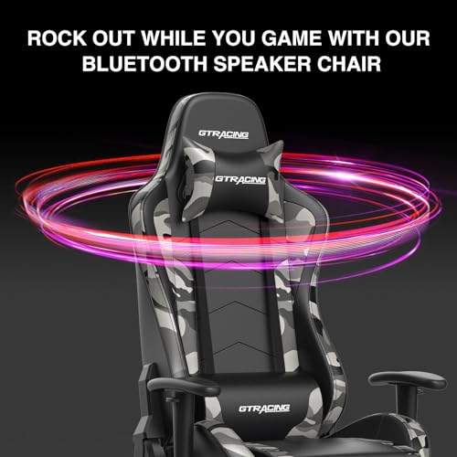 GTRACING Gaming Chair with Footrest Speakers Video Game Chair Bluetooth Music Heavy Duty Ergonomic Computer Office Desk Chair