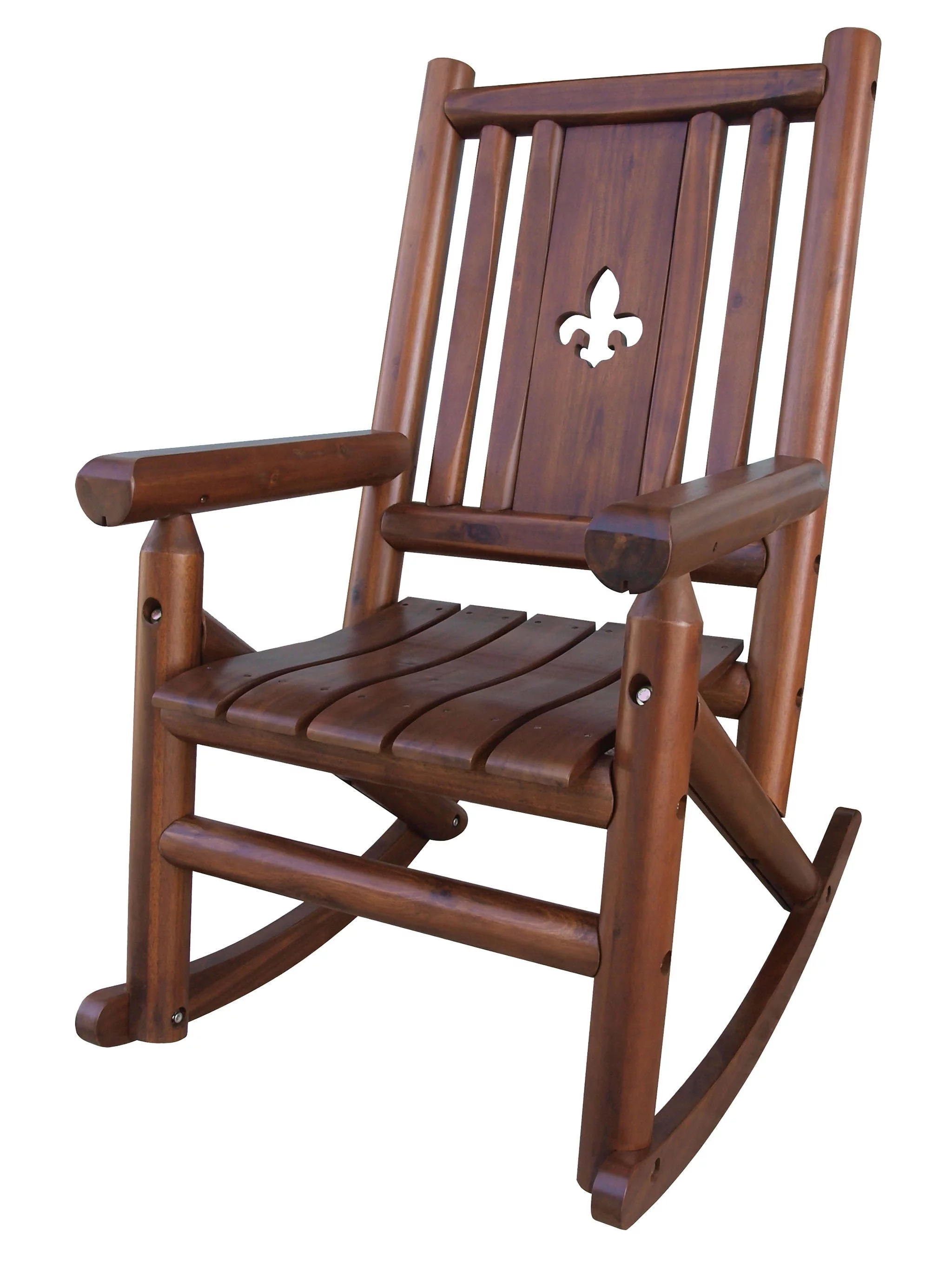 Leigh Country TX 36003 Amber-Log Fleur-De-Lis Adult Wood Outdoor Patio Rocking Chair - Brown
