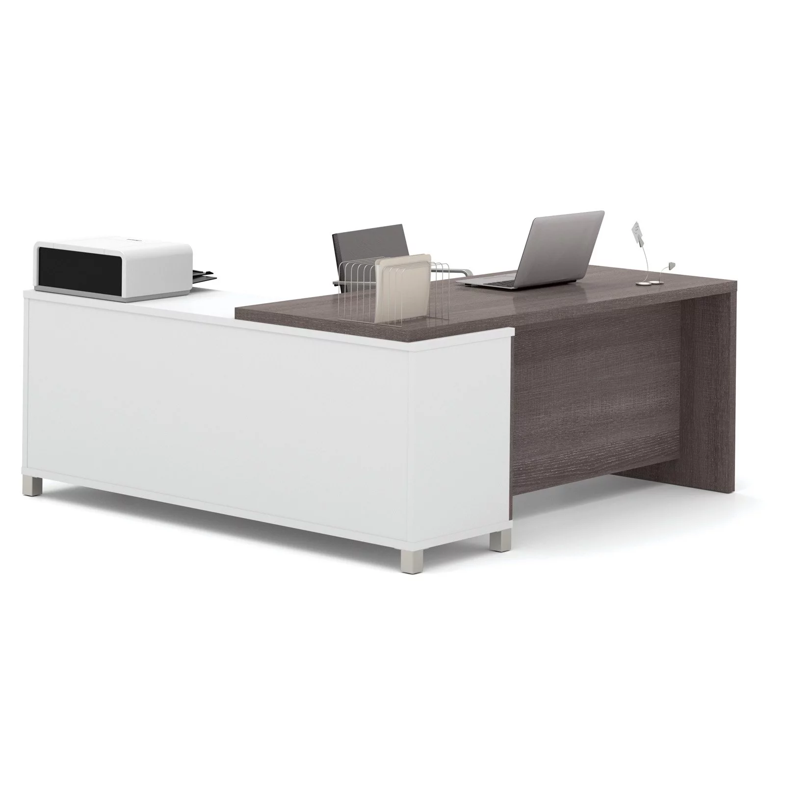 Bestar Pro-Linea L-Desk in White and Bark Grey