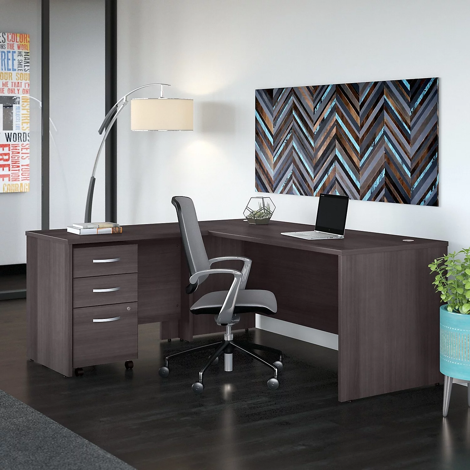 Studio C 72W L Shaped Desk with Drawers in Storm Gray - Engineered Wood