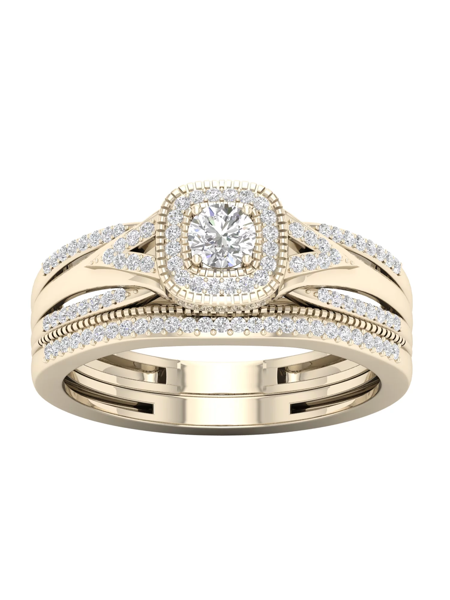 Imperial 1/3Ct TDW Diamond 10k Yellow Gold Halo Bridal Set (H-I, I2)