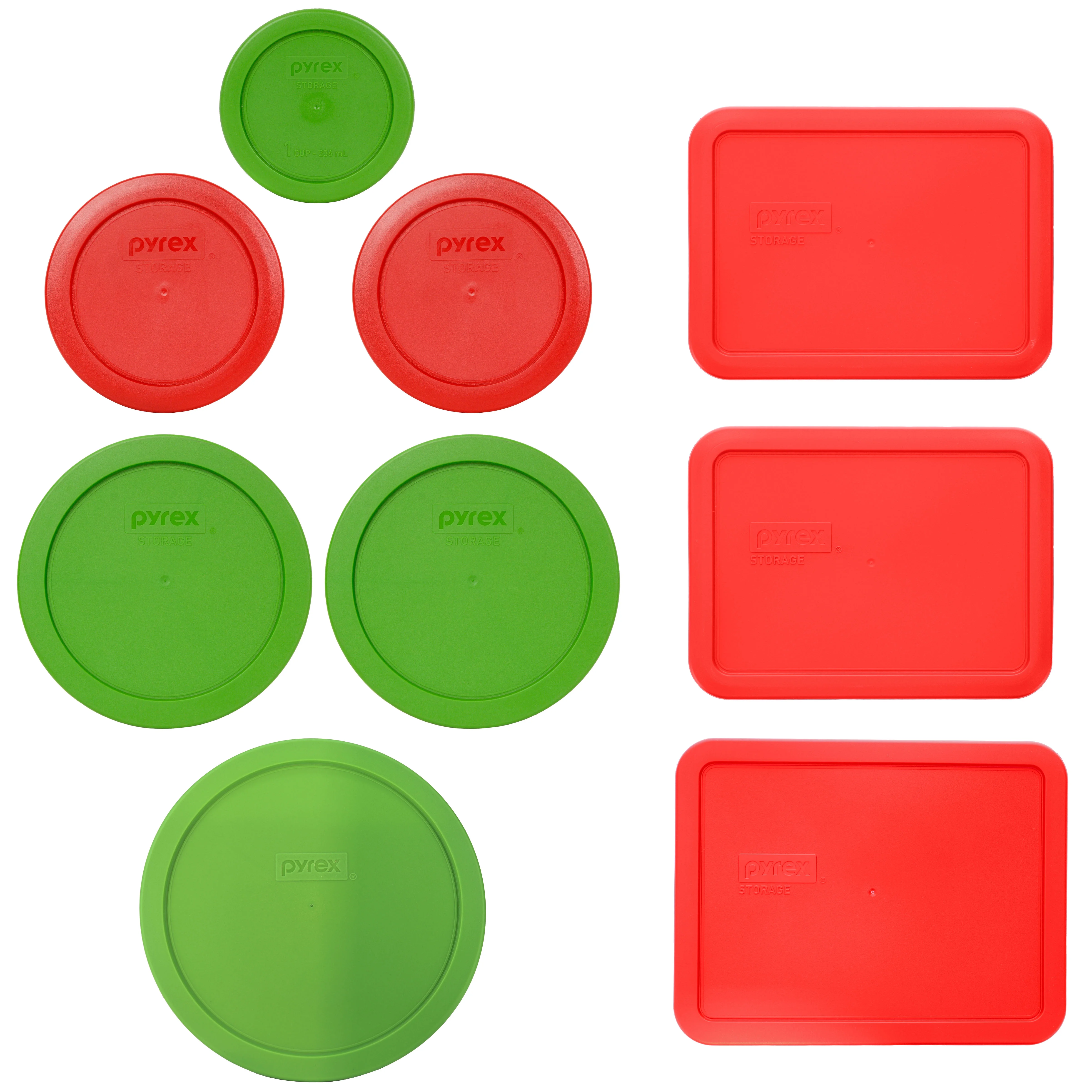 Pyrex 9-Piece Christmas Storage Lids Bundle in 1, 2, 3, 4, 6, and 7-Cup