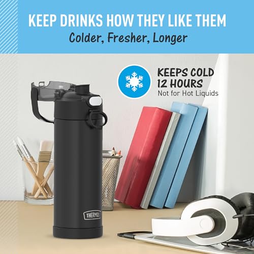 THERMOS FUNTAINER 16 Ounce Stainless Steel Vacuum Insulated Bottle with Wide Spout Lid, Apricot