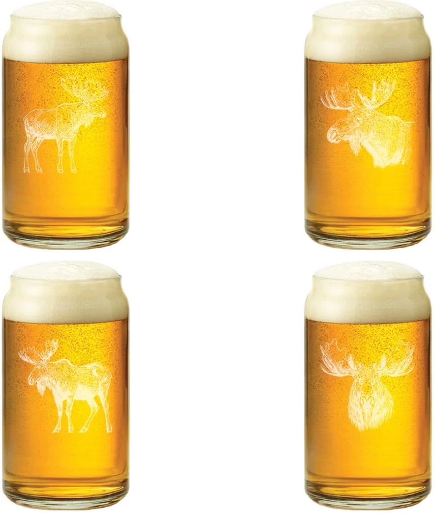 16 oz Beer Can Glass Gift Set of 4 Moose Collection