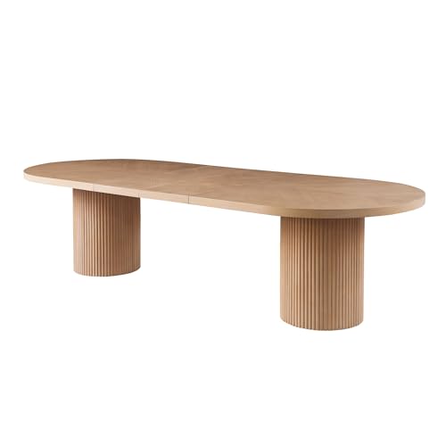 Best Master Furniture Dobby Mid-Century Modern Extendable Oval Wooden Dining Table with Double Pedestal Base, Black