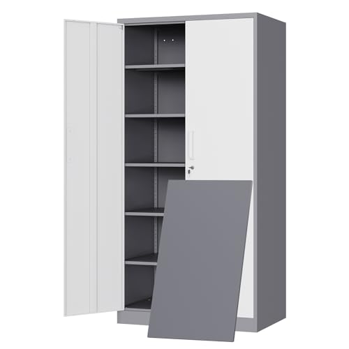 Yizosh Metal Garage Storage Cabinet with 2 Doors and 5 Adjustable Shelves - 71