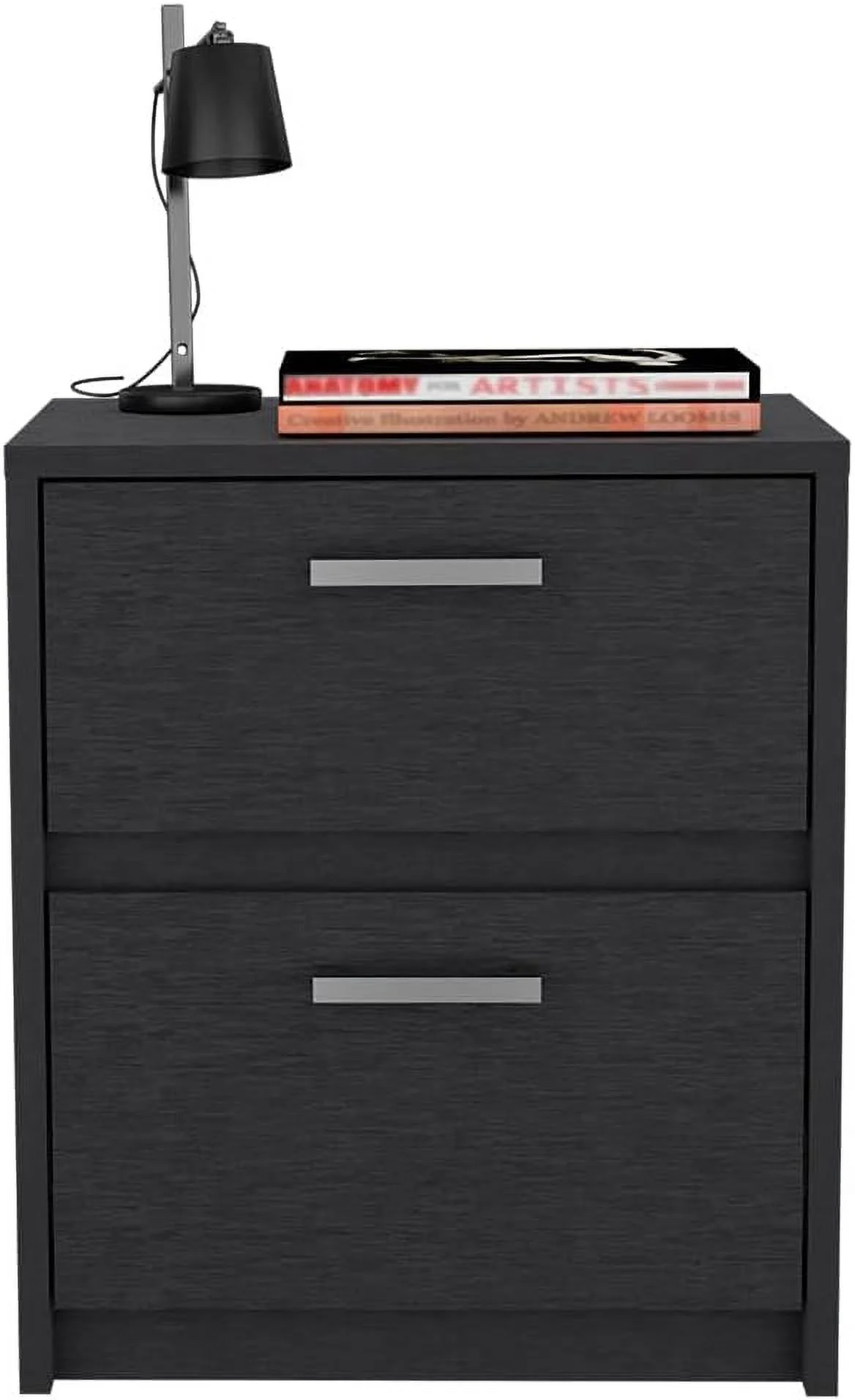 Nightstand Chequered, Two Drawers -Black -Bedroom