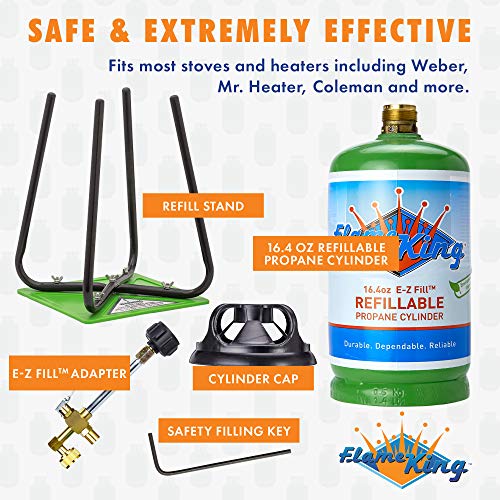 Flame King Refillable 1LB Empty Propane Cylinder Tank with Refill Kit and CGA600 Connection - Reusable, Safe and Legal Refill Option, DOT Compliant