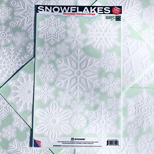Stickios 120 Unique Snowflake Christmas Window Clings - Double-Sided Reusable Static Cling Decorations for Glass Windows - Made in USA (120 PCS)