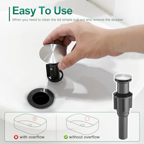 VOTON Vessel Sink Faucet Matte Black Tall Bathroom Faucet Single Handle Vanity Bathroom Sink Faucet 1 Hole Basin Mixer Tap with Water Supply Hose and Pop Up Sink Drain