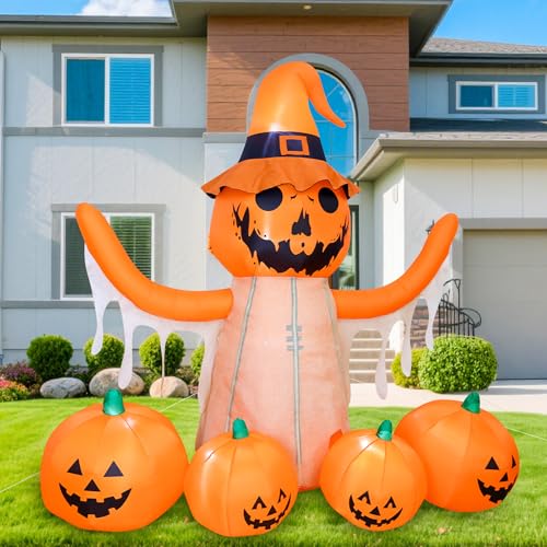 MGparty 8FT Halloween Inflatables Pumpkin Decorations with LED Built-in Pumpkin Scarecrow Halloween Yard Decoration Blow Up Inflatable for Outdoor Indoor Garden Lawn Holiday Party