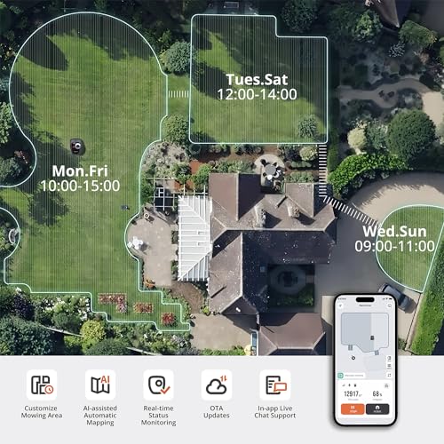 Segway Navimow iSeries Robot Lawn Mower Perimeter Wire Free 1/4 1/8 Acre RTK+Vision Robotic Lawnmower, AI-Assisted Mapping, Virtual Boundary, APP Control, 58dB(A) Quite, Multi-Zone Management